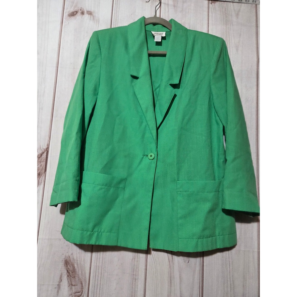 Carriage‎ Court Womens Green Linen Blend Single Button Blazer Jacket Size 10P